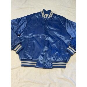 Vintage Chalk Line Satin Bomber Jacket M Martin Eagles Varsity Blue USA Made